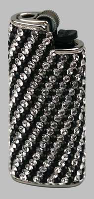  Bic Feuerzeughülle mit Swarovski-Steinen gestreift - schwarz weiß (019228)
