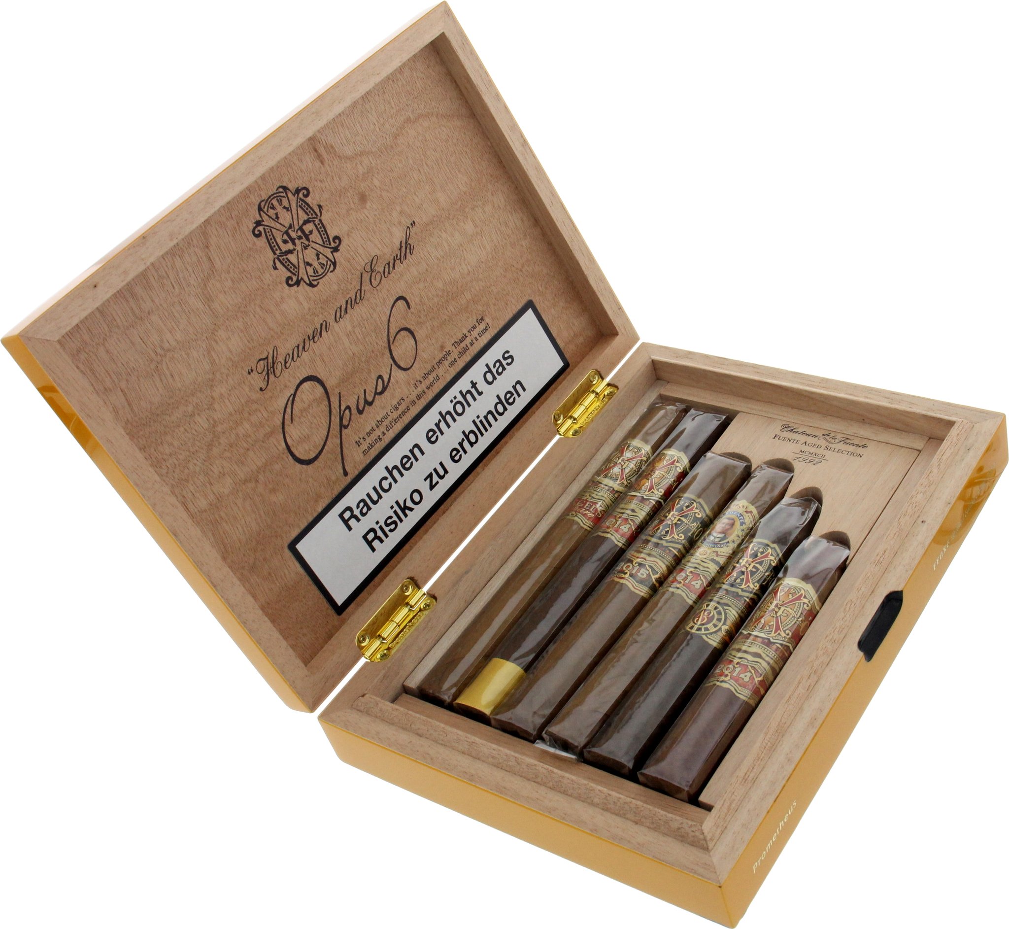 Arturo Fuente Opus X Limited Editions Heaven and Earth Opus 6 Prometheus (Yellow) Kiste offen