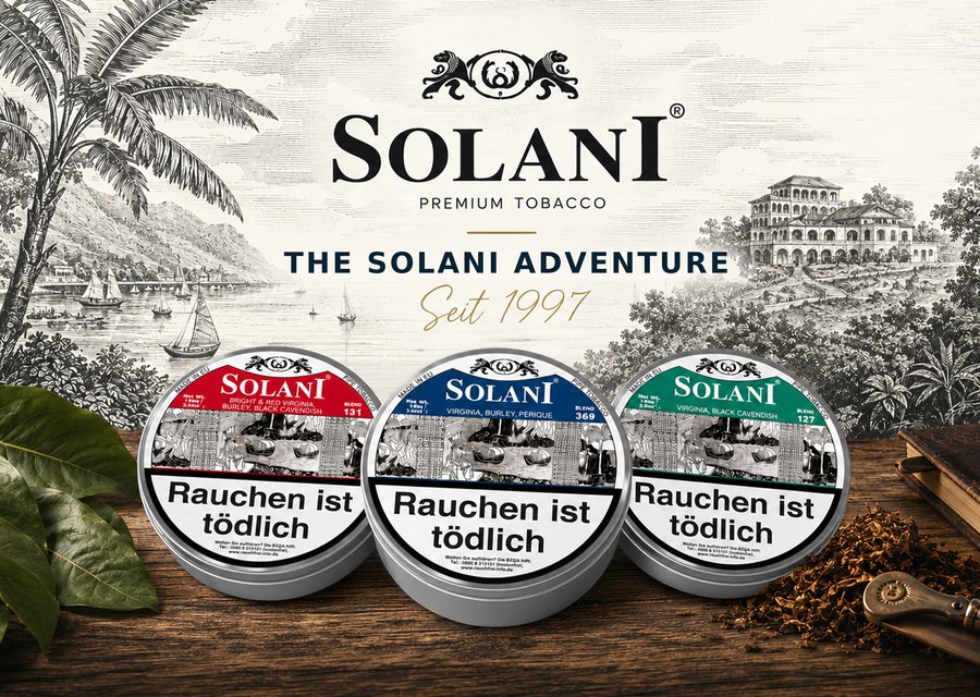 Solani Pfeifentabak The Solani Adventure seit 1997 Solani Blend 131 369 und 127