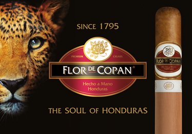 Markentypische Jaguar Großkatze Flor de Copan Logo und Zigarre 