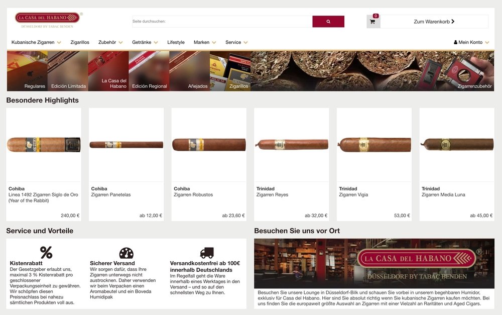 La Casa del Habano bei Tabac Benden Shop Online-Shop von Casa Benden mit kubanischen Zigarren