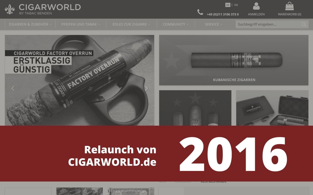 Relaunch und Facelift von CIGARWORLD.de im Jahr 2016.
