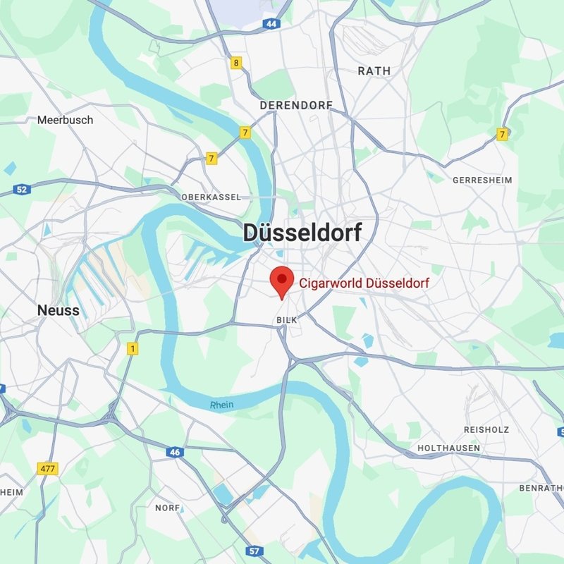 Kartenausschnitt mit dem Standort der CIGARWORLD Düsseldorf. CIGARWORLD Düsseldorf Standort